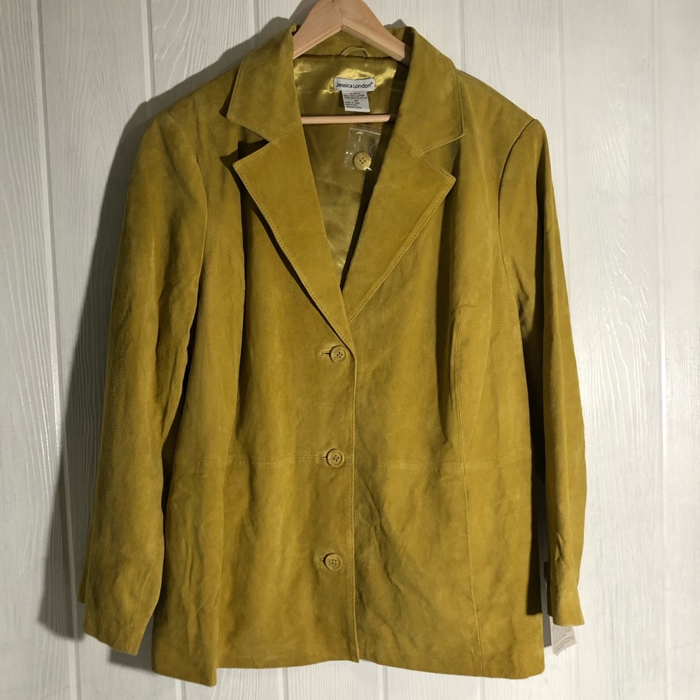 Suede Jessica London Pea Green Leather Coat 24 NWT